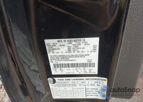 2010 Ford F-150 Fx2 Sport/Harley-Davidson/King Ranch/Lariat/Platinum/Xl/Xlt z USA, uszkodzony, nr VIN 1FTFW1CV6AFD49572